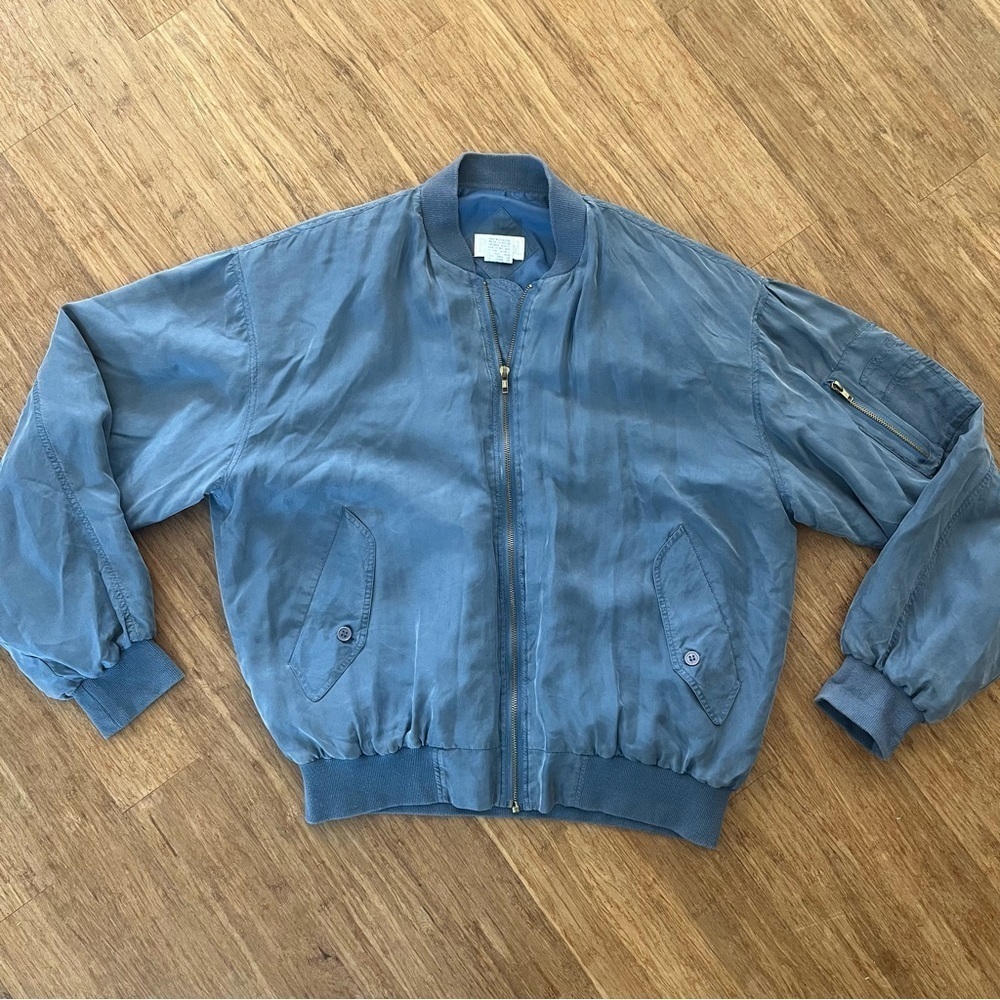 Vintage 100% Silk Dusty Blue Bomber Jacket M